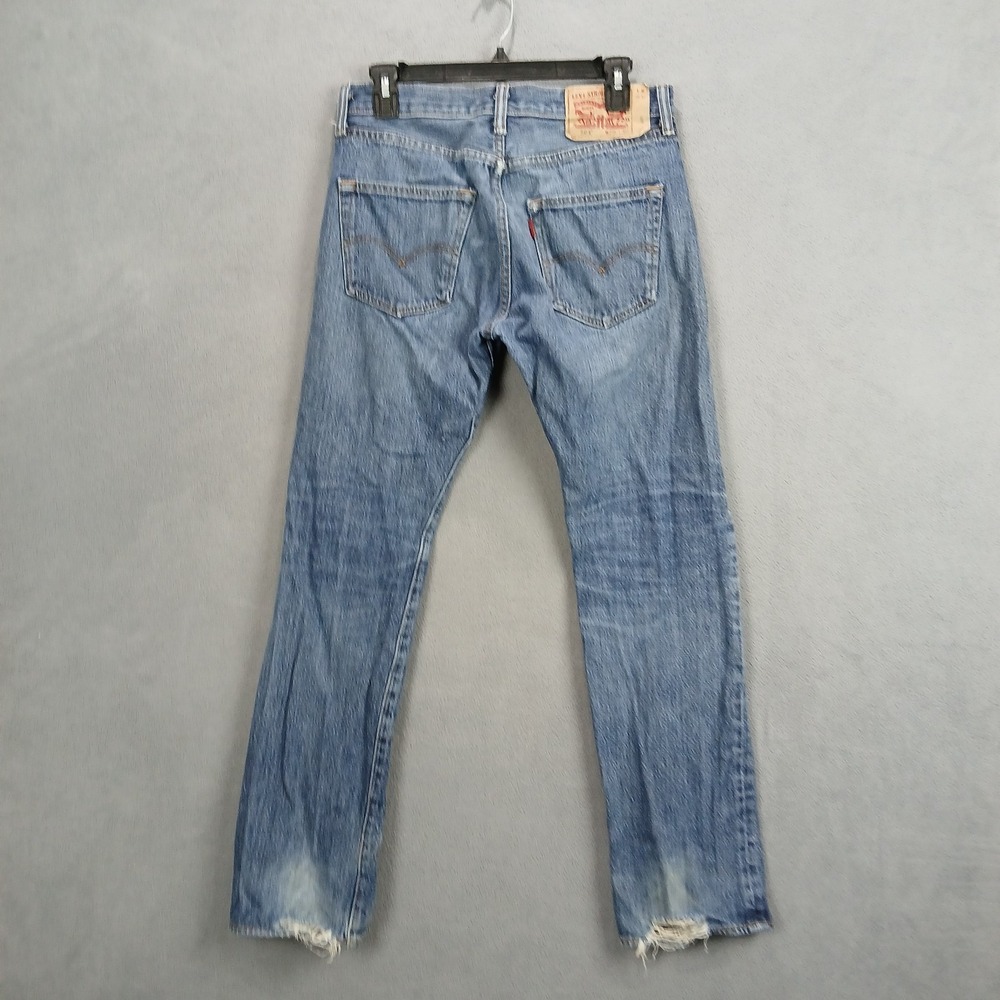 Levi's 501 Original Fit Jeans Womens 29x30 Blue Distressed Mid Rise Straight Leg - Picture 2 of 13